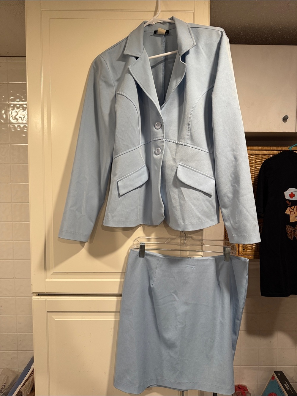 Donutz Light Blue Two-Piece Skirt Suit size 13 7:28